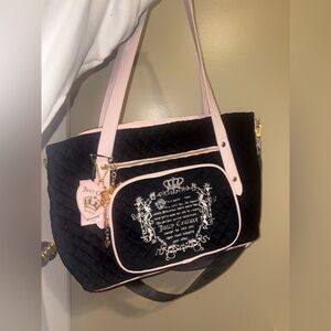 Juicy Couture Black Quilted Tote with Light Pink Trim and Charm